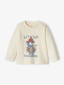 Long Sleeve Printed Top For Babies - Ecru