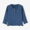 Long Sleeve, Rib Knit Top For Babies - Blue Dark All Over Printed -PETIT BATEAU Sales Store long sleeve rib knit top for babies