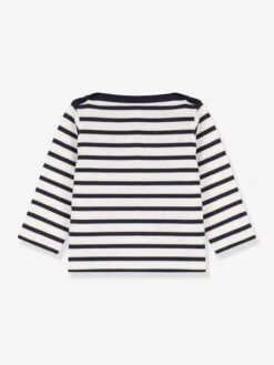 Long Sleeve Striped Jumper In Organic Cotton For Babies, By PETIT BATEAU - White Medium Striped -PETIT BATEAU Sales Store long sleeve striped jumper in organic cotton for babies by petit bateau 2