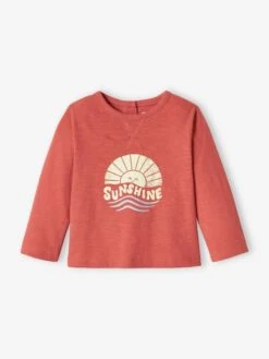 Long Sleeve Top In Slub Jersey Knit For Babies - Tomato Red