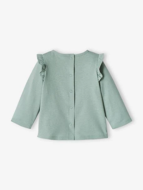 Long Sleeve Top With Ruffles, For Babies - White Medium Solid With Design 6 Long Sleeve Top With Ruffles, For Babies - White Medium Solid With Design - Image 4