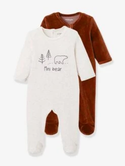 "Mini Bear" Velour Sleepsuit For Babies - Brown