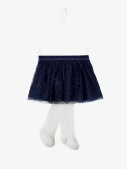 Occasion Ensemble, Glittery Tulle Skirt & Tights For Babies - Dark Blue -PETIT BATEAU Sales Store occasion ensemble glittery tulle skirt tights for babies 1