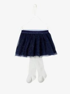 Occasion Ensemble, Glittery Tulle Skirt & Tights For Babies - Dark Blue -PETIT BATEAU Sales Store occasion ensemble glittery tulle skirt tights for babies 3
