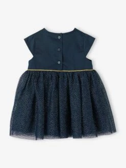 Occasion Wear Dress In Sateen & Iridescent Tulle, For Babies - Night Blue -PETIT BATEAU Sales Store occasion wear dress in sateen iridescent tulle for babies 2