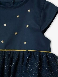 Occasion Wear Dress In Sateen & Iridescent Tulle, For Babies - Night Blue -PETIT BATEAU Sales Store occasion wear dress in sateen iridescent tulle for babies 3