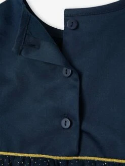 Occasion Wear Dress In Sateen & Iridescent Tulle, For Babies - Night Blue -PETIT BATEAU Sales Store occasion wear dress in sateen iridescent tulle for babies 4