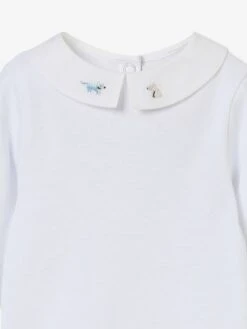 Organic Cotton Bodysuit With Embroidered Collar For Babies, By CYRILLUS - White -PETIT BATEAU Sales Store organic cotton bodysuit with embroidered collar for babies by cyrillus 2