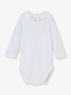 Organic Cotton Bodysuit With Embroidered Collar For Babies, By CYRILLUS - White