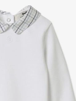 Organic Cotton Bodysuit With Small Square Collar For Babies, By CYRILLUS - White -PETIT BATEAU Sales Store organic cotton bodysuit with small square collar for babies by cyrillus 2