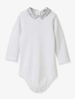 Organic Cotton Bodysuit With Small Square Collar For Babies, By CYRILLUS - White