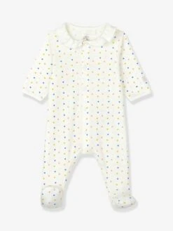 Organic Cotton Sleepsuit For Babies, By Petit Bateau - White Light All Over Printed