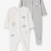 Pack Of 2 Baby Sleepsuits With Front Opening In Velour - White -PETIT BATEAU Sales Store pack of 2 baby sleepsuits with front opening in velour