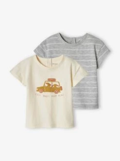 Pack Of 2 Basic T-Shirts For Babies - Ecru
