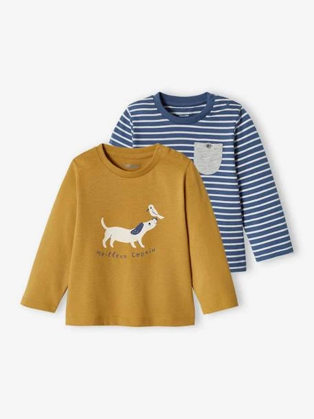 Pack Of 2 Basic Tops With Animal Motif & Stripes For Babies - Bronze 3 Pack Of 2 Basic Tops With Animal Motif & Stripes For Babies - Bronze