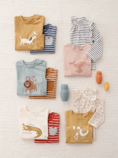 Pack Of 2 Basic Tops With Animal Motif & Stripes For Babies - Bronze 8 Pack Of 2 Basic Tops With Animal Motif & Stripes For Babies - Bronze - Image 6