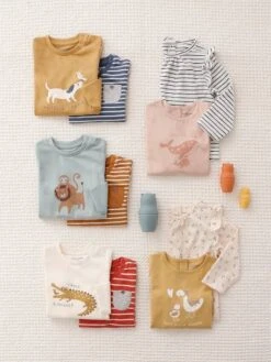 Pack Of 2 Basic Tops With Animal Motif & Stripes For Babies - Grey Blue -PETIT BATEAU Sales Store pack of 2 basic tops with animal motif stripes for babies 5