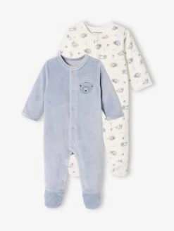 Pack Of 2 "Bears" Velour Sleepsuits For Baby Boys - Blue Medium Two Color/multicol