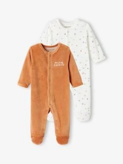 Pack Of 2 "Bears" Velour Sleepsuits For Baby Boys - Blue Medium Two Color/multicol -PETIT BATEAU Sales Store pack of 2 bears velour sleepsuits for baby boys 6