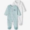 Pack Of 2 Boat Sleepsuits In Velour For Baby Boys - Sky Blue -PETIT BATEAU Sales Store pack of 2 boat sleepsuits in velour for baby boys