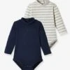 Pack Of 2 Bodysuits For Babies, High Neck, Long Sleeves - Dark Blue -PETIT BATEAU Sales Store pack of 2 bodysuits for babies high neck long sleeves