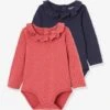 Pack Of 2 Bodysuits For Babies, Peter Pan Collar, Long Sleeves - Dark Pink/print 1 Pack Of 2 Bodysuits For Babies, Peter Pan Collar, Long Sleeves - Dark Pink/print -PETIT BATEAU Sales Store pack of 2 bodysuits for babies peter pan collar long sleeves