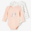 Pack Of 2 Bodysuits, Marie Of The Aristocats By Disney®, For Babies - Pink Light Solid With Design -PETIT BATEAU Sales Store pack of 2 bodysuits marie of the aristocats by disney for babies