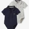 Pack Of 2 Bodysuits With Polo Shirt Collar & Pocket, For Newborns - Sky Blue -PETIT BATEAU Sales Store pack of 2 bodysuits with polo shirt collar pocket for newborns