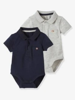 Pack Of 2 Bodysuits With Polo Shirt Collar & Pocket, For Newborns - Sky Blue