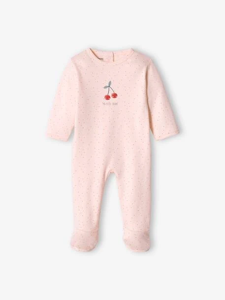 Pack Of 2 Cherry Sleepsuits In Interlock Fabric For Baby Girls - Pale Pink 4 Pack Of 2 Cherry Sleepsuits In Interlock Fabric For Baby Girls - Pale Pink - Image 2