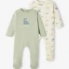 Pack Of 2 Dinosaur Sleepsuits In Jersey Knit For Baby Boys - Aqua Green -PETIT BATEAU Sales Store pack of 2 dinosaur sleepsuits in jersey knit for baby boys