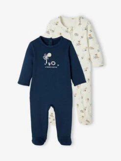 Pack Of 2 Fleece Sleepsuits For Babies - Blue Dark Two Color/multicol