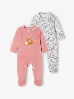 Pack Of 2 "Fox" Sleepsuits In Velour For Baby Girls - Pink Medium 2 Color/multicol