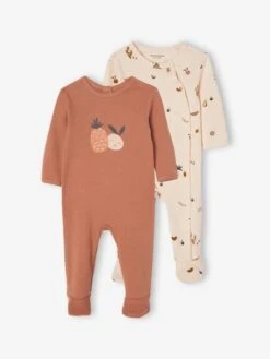 Pack Of 2 Fruity Sleepsuits For Babies - Pecan Nut