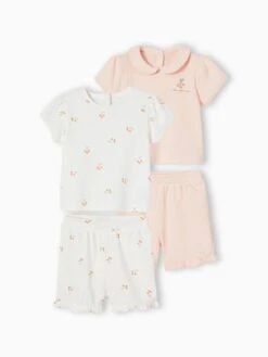 Pack Of 2 Honeycomb Pyjamas For Babies - Pale Pink