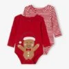 Pack Of 2 Long Sleeve Bodysuits With Cutaway Shoulders, For Babies - Red -PETIT BATEAU Sales Store pack of 2 long sleeve bodysuits with cutaway shoulders for babies