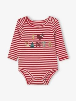 Pack Of 2 Long Sleeve Bodysuits With Cutaway Shoulders, For Babies - Red -PETIT BATEAU Sales Store pack of 2 long sleeve bodysuits with cutaway shoulders for babies 2