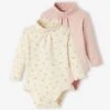 Pack Of 2 Long Sleeve Bodysuits With High Neck, For Babies - Pink Medium 2 Color/multicol -PETIT BATEAU Sales Store pack of 2 long sleeve bodysuits with high neck for babies