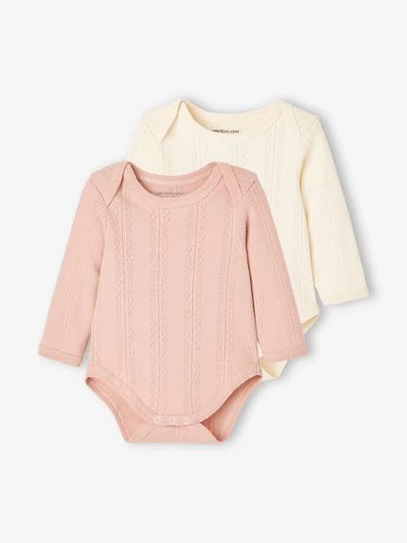 Pack Of 2 Long Sleeve Openwork Bodysuits For Babies - Pink Light 2 Color/multicol R 3 Pack Of 2 Long Sleeve Openwork Bodysuits For Babies - Pink Light 2 Color/multicol R