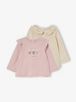 Pack Of 2 Long Sleeve Tops, For Babies - Pink Medium 2 Color/multicol