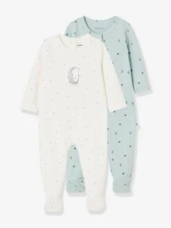 Pack Of 2 "Lovely Nature" Sleepsuits For Babies, In Organic Cotton - Light Green