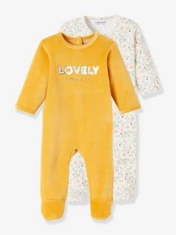 Pack Of 2 «Lovely» Sleepsuits In Velour, For Babies - White