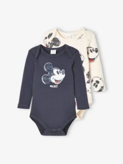 Pack Of 2 Mickey Mouse Bodysuits For Baby Boys By Disney® - Grey Dark Solid With Design