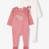 Pack Of 2 Minnie Mouse Sleepsuits For Girls, By Disney® - Purple Dark Solid With Design -PETIT BATEAU Sales Store pack of 2 minnie mouse sleepsuits for girls by disney