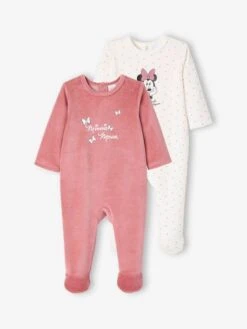 Pack Of 2 Minnie Mouse Sleepsuits For Girls, By Disney® - Purple Dark Solid With Design