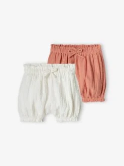 Pack Of 2 Pairs Of Bloomer Shorts In Cotton Gauze For Babies - Coral -PETIT BATEAU Sales Store pack of 2 pairs of bloomer shorts in cotton gauze for babies 16