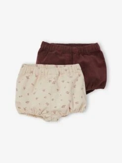 Pack Of 2 Pairs Of Corduroy Bloomer Shorts For Baby Girls - Red Dark 2 Color/multicolor