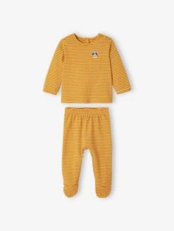 Pack Of 2 Pyjamas In Jersey Knit For Baby Boys - Mustard -PETIT BATEAU Sales Store pack of 2 pyjamas in jersey knit for baby boys 2