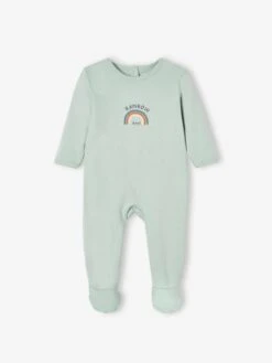 Pack Of 2 Rainbow Sleepsuits In Interlock Fabric For Baby Boys - Aqua Green -PETIT BATEAU Sales Store pack of 2 rainbow sleepsuits in interlock fabric for baby boys 1