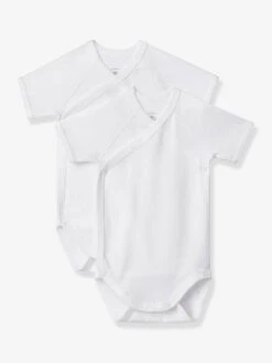Pack Of 2 Short Sleeve Bodysuits For Newborn Babies, By Petit Bateau - White